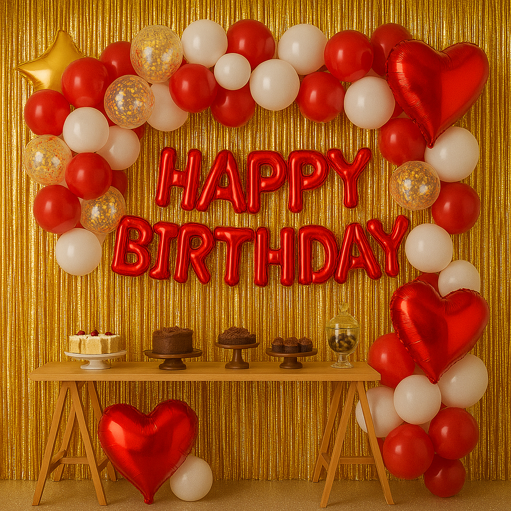 Red White and Gold Happy Birthday Decoration Theme Set
