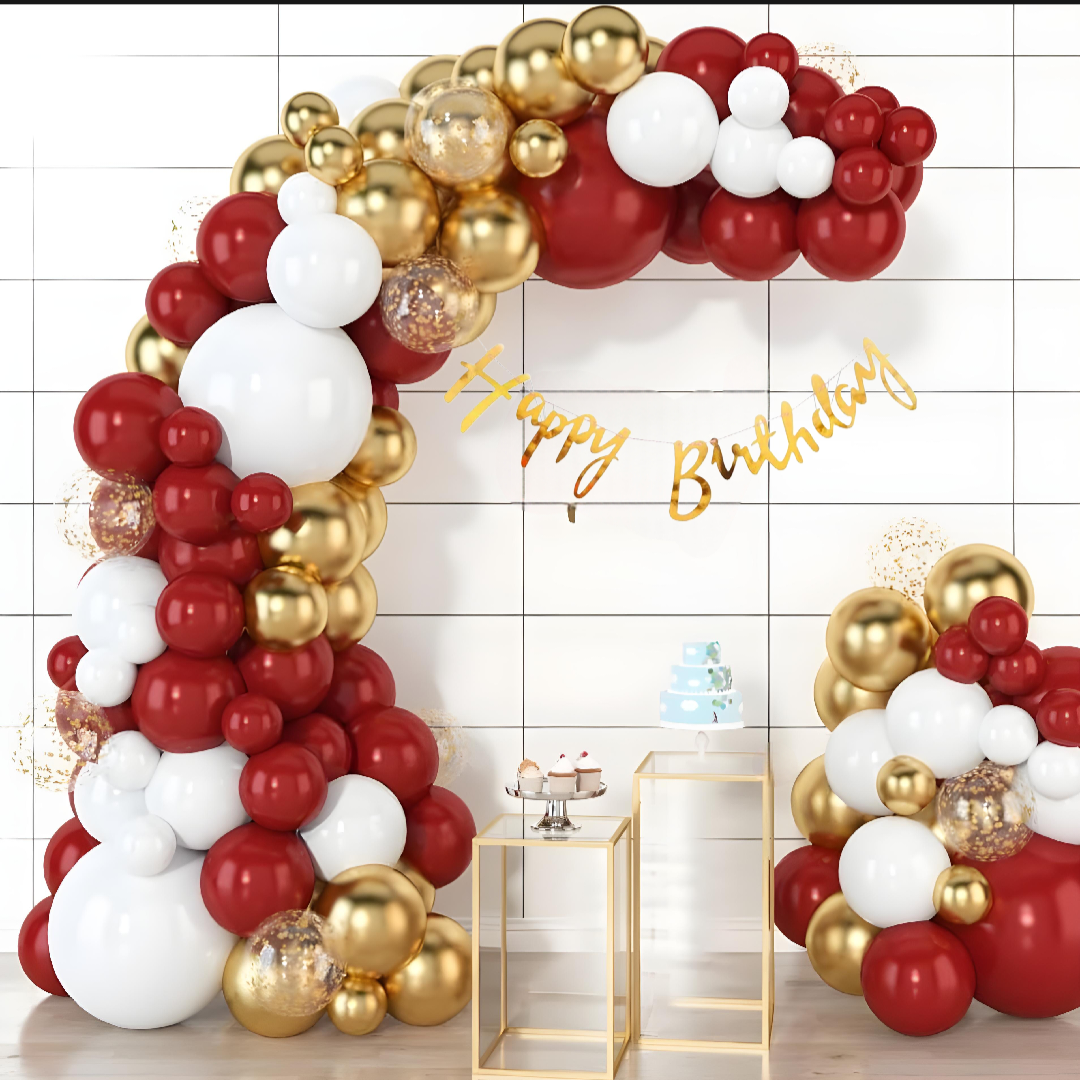 Red Gold and White Happy Birthday Decoration Theme Set