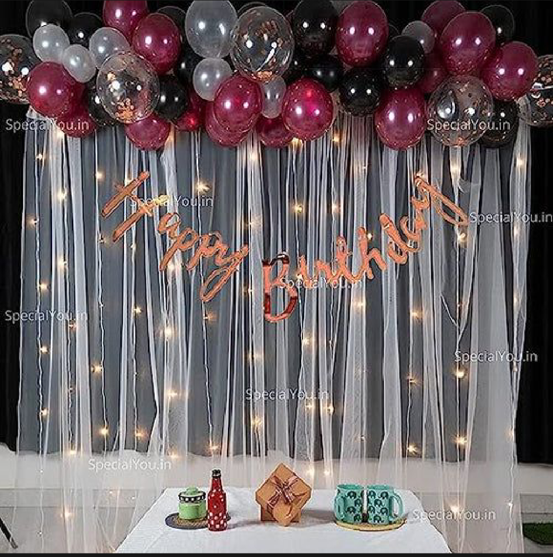 Red and Black Happy Birthday Decoration Theme Set Includes Net Curtains