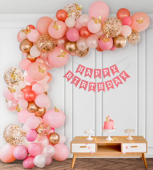 Pink and Gold Happy Birthday Decoration Theme Set
