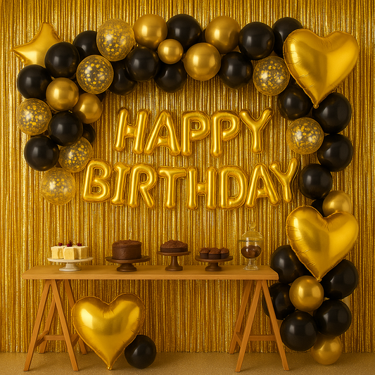 Black and Gold Happy Birthday Decoration Theme
