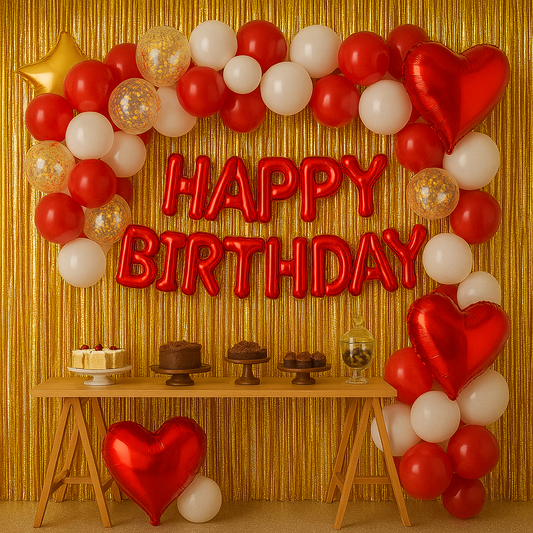 Red White and Gold Happy Birthday Decoration Theme Set