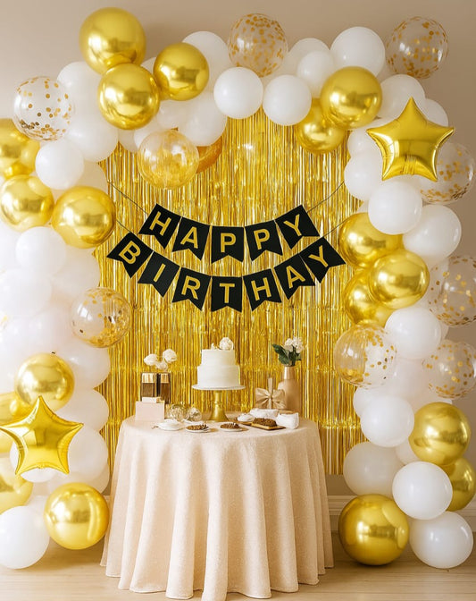 White and Golden Happy Birthday Decoration Theme Set