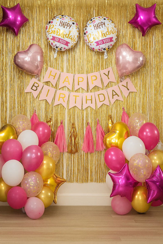 Rose Gold and Pink Happy Birthday Decoration Theme