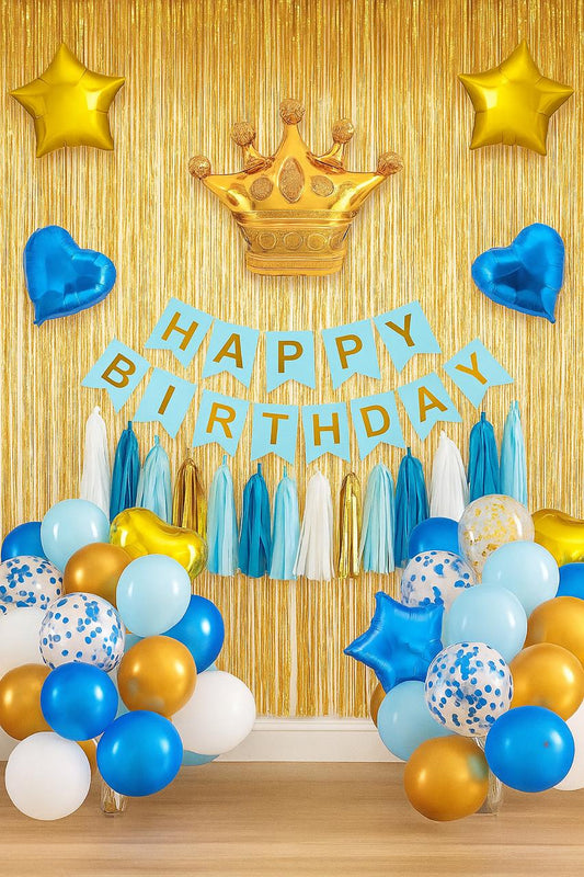 Blue and Gold Happy Birthday Decoration Theme Set
