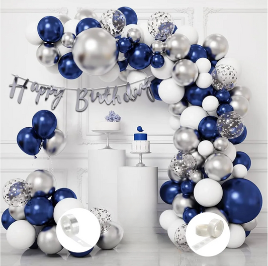 Blue and Silver Happy Birthday Decoration Theme Set