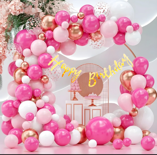 Pink Gold White Happy Birthday Decoration Theme Set