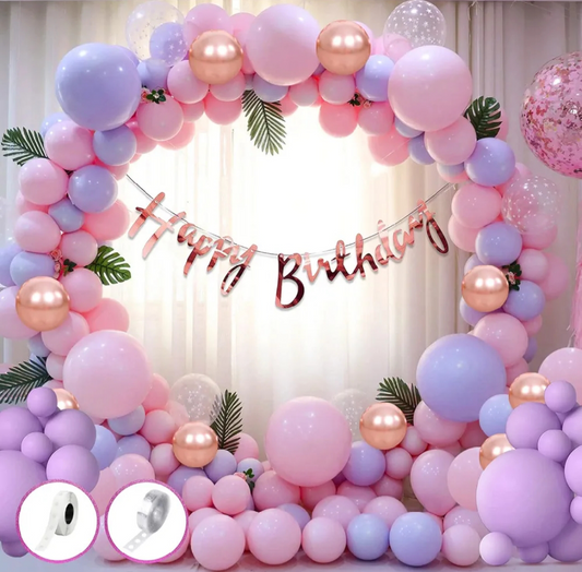 Rose Gold Purple and Pink Happy Birthday Decoration Theme Set