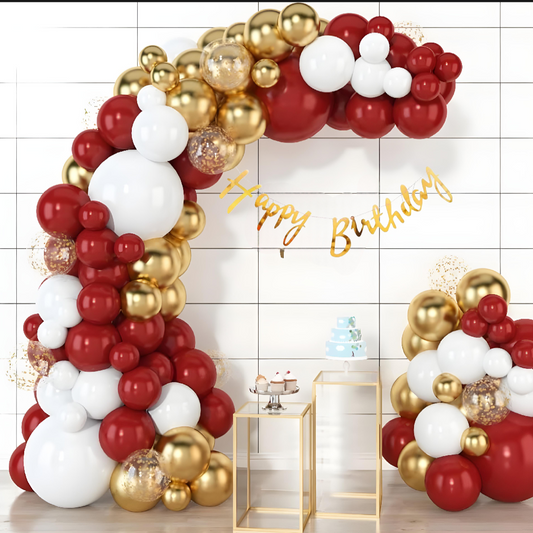 Red Gold and White Happy Birthday Decoration Theme Set