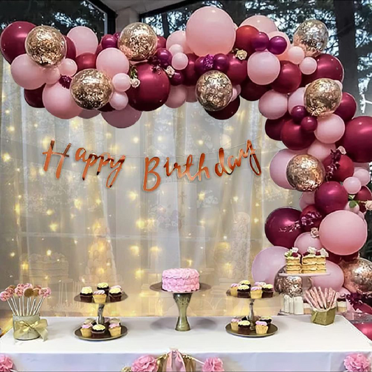 Red and Pink Happy Birthday Decoration Theme Set Includes net Curtains