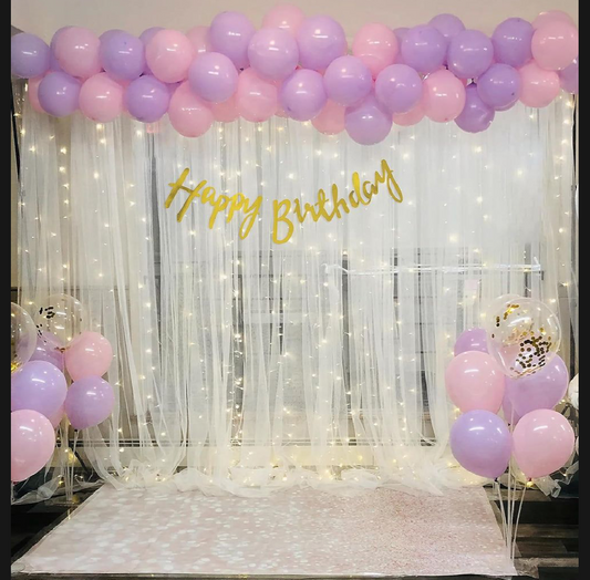 Purple and Pink Happy Birthday Decoration Theme Set Includes Net Curtains