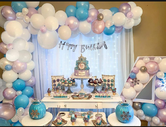 Blue White and Pink Happy Birthday Decoration Theme Set Includes Net Curtains